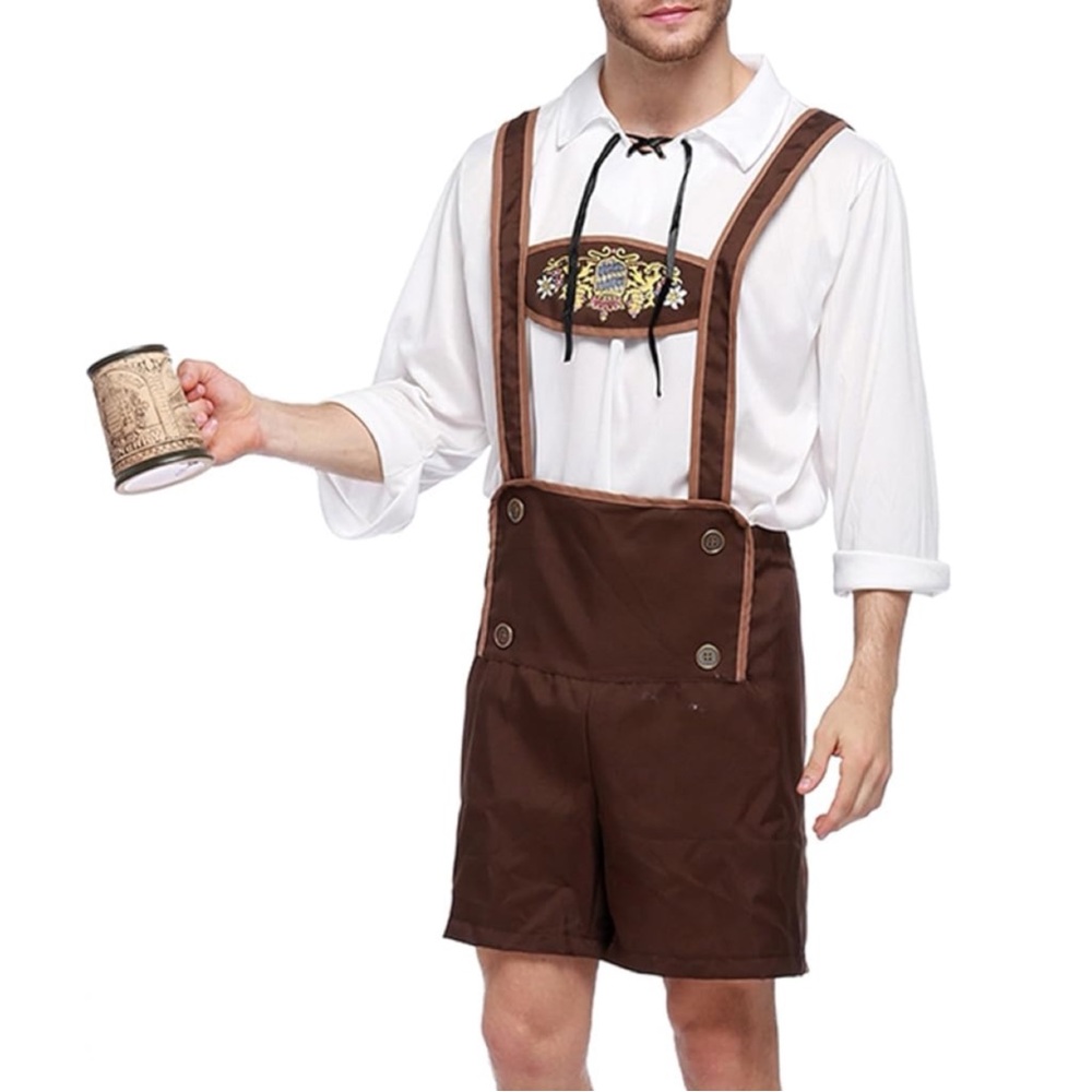 Oktoberfest Beer Garden Mens German Lederhosen Costume Bavarian L Brown